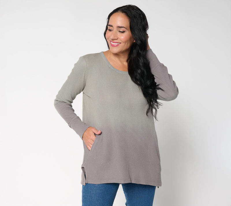 LOGO by Lori Goldstein Scoop Neck Dye Effect Waffle Top — View 5