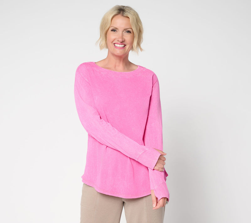 LOGO by Lori Goldstein Long Sleeve Overwashed Knit Top — Main view