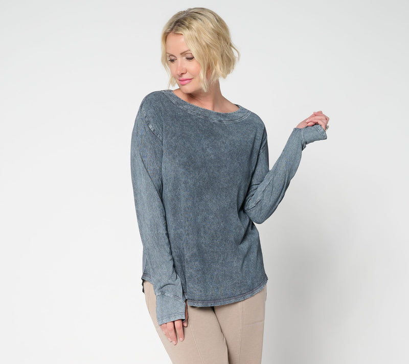 LOGO by Lori Goldstein Long Sleeve Overwashed Knit Top — View 11