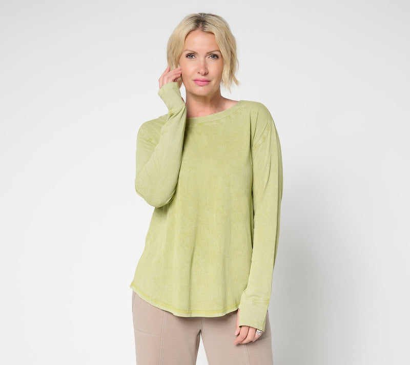 LOGO by Lori Goldstein Long Sleeve Overwashed Knit Top — View 13