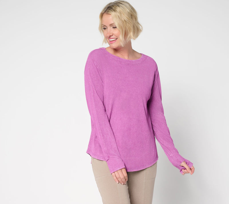 LOGO by Lori Goldstein Long Sleeve Overwashed Knit Top — View 14