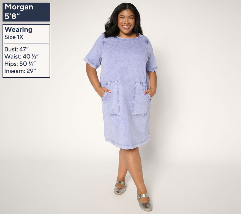 LOGO by Lori Goldstein Regular Elbow Sleeve Denim Swing Dress — View 6