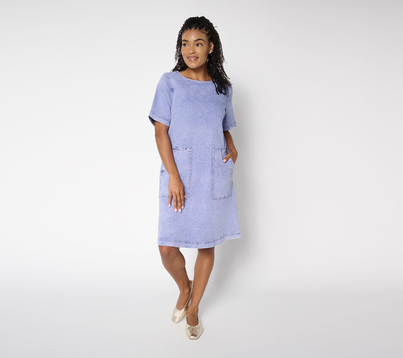 LOGO by Lori Goldstein Petite Elbow Sleeve Denim Swing Dress — View 5