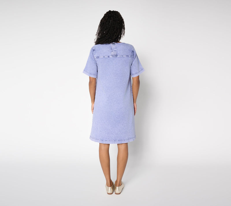 LOGO by Lori Goldstein Petite Elbow Sleeve Denim Swing Dress — View 8