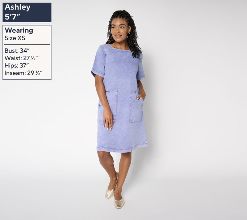 LOGO by Lori Goldstein Petite Elbow Sleeve Denim Swing Dress — View 7