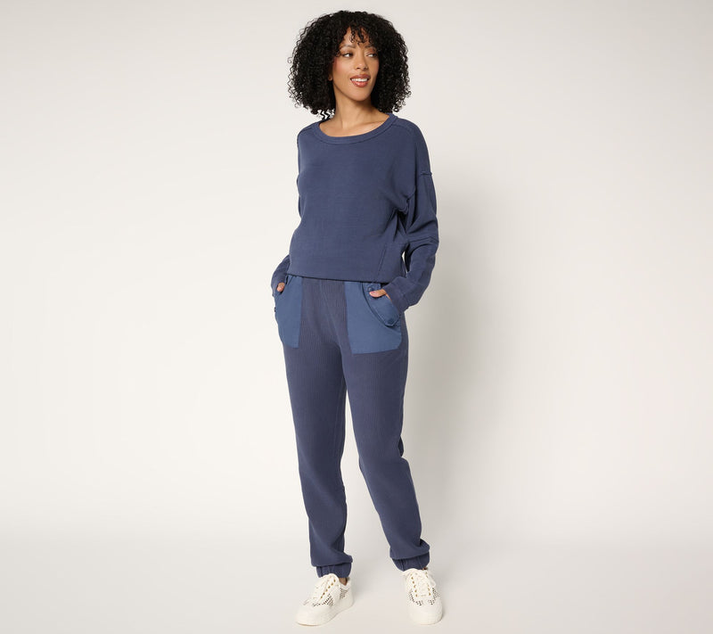 LOGO by Lori Goldstein Regular Full Length Ottoman Rib Joggers — View 5