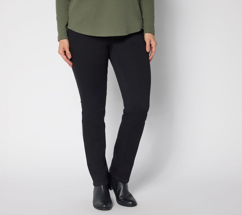 Denim & Co. Petite Black Perfect Flex Straight Leg Jean — View 8