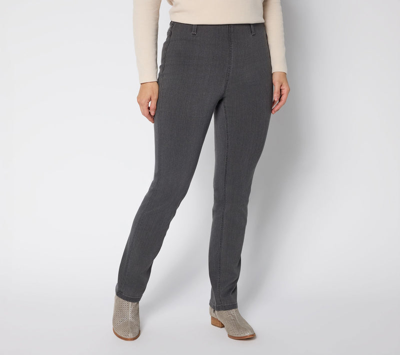 Denim & Co. Petite Black Perfect Flex Straight Leg Jean — Main view