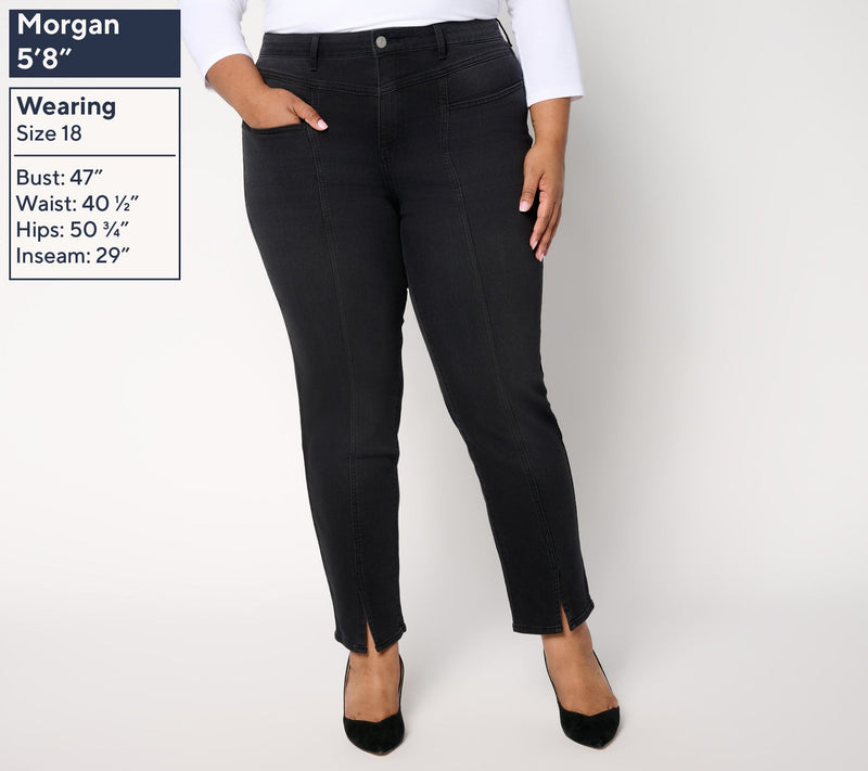 LOGO by Lori Goldstein Regular Black Split Hem Ankle Jeans — View 6
