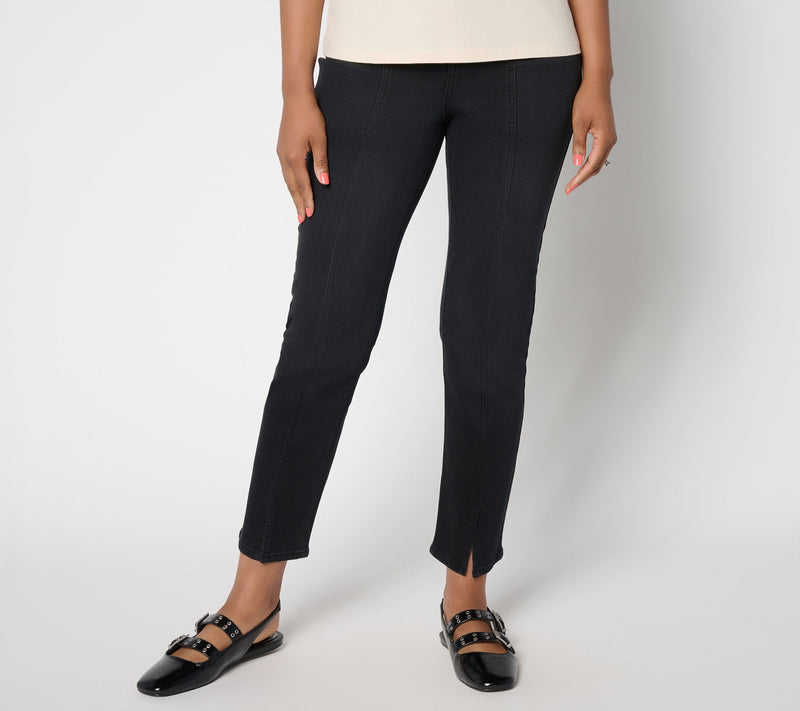 LOGO by Lori Goldstein Petite Black Split Hem Ankle Jeans — View 3