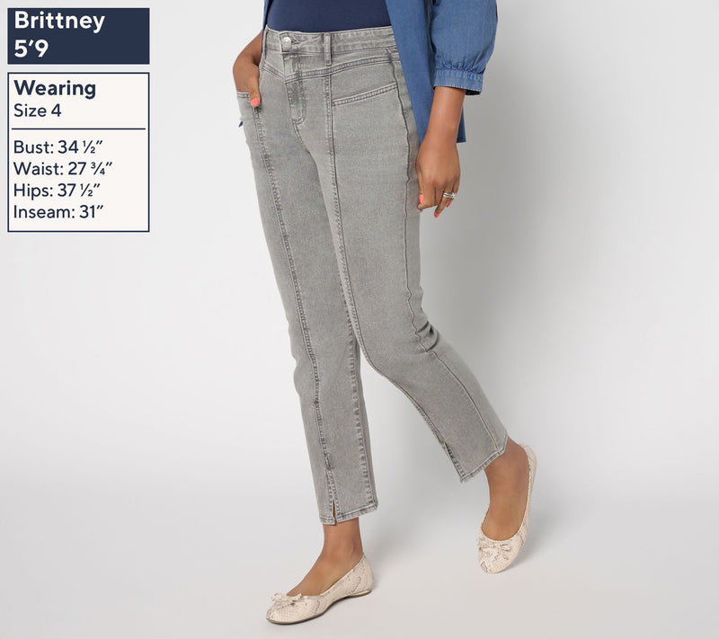 LOGO by Lori Goldstein Petite Black Split Hem Ankle Jeans — View 7