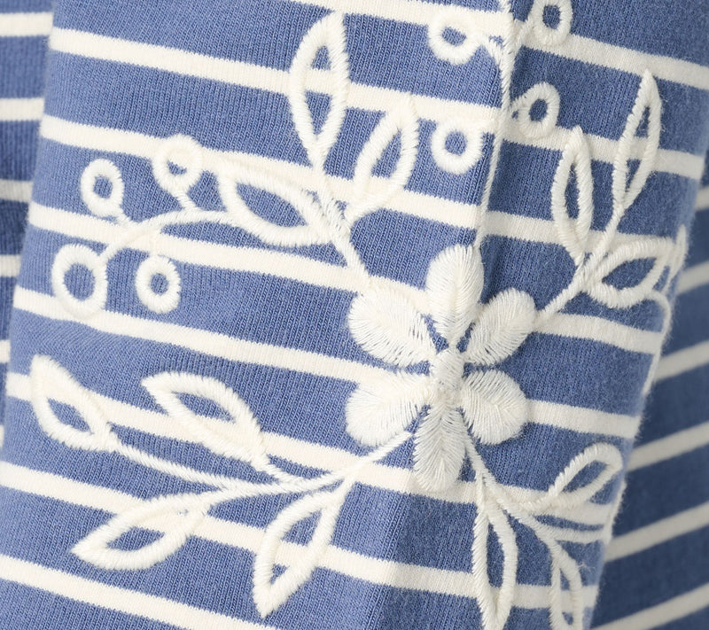 Denim & Co. Yarn Dye Stripe French Terry Pullover with Embroidery — View 6