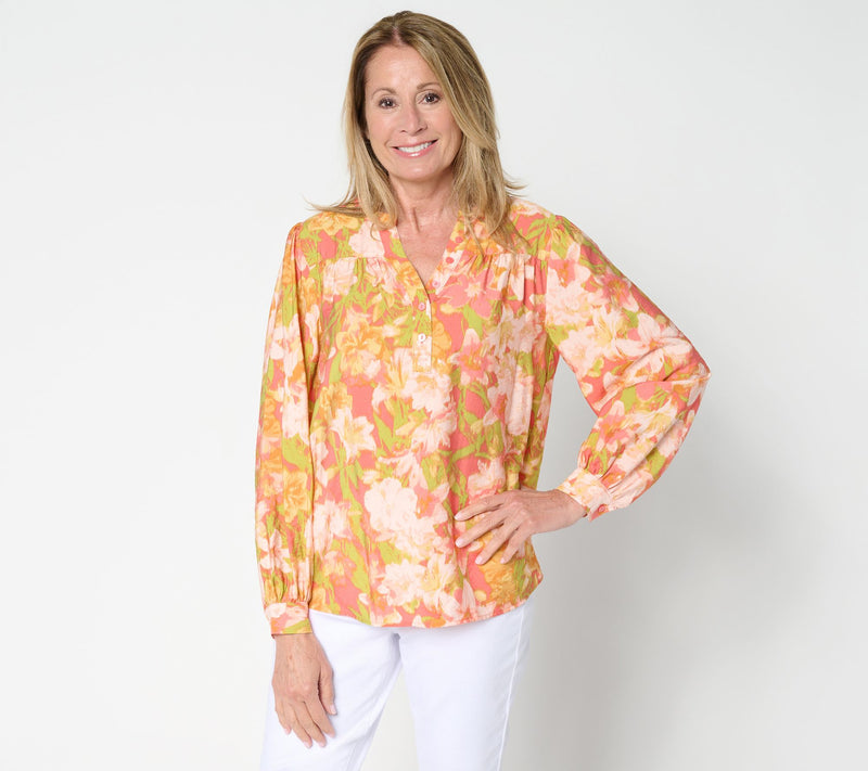 BEAUTIFUL by Lawrence Zarian Y- Neck Printed Blouse — Main view