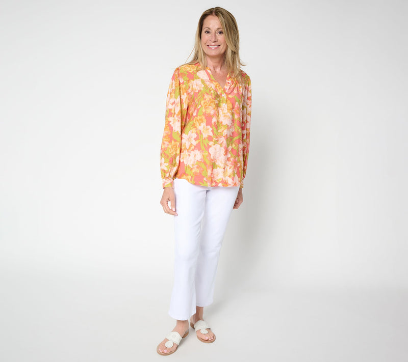 BEAUTIFUL by Lawrence Zarian Y- Neck Printed Blouse — View 5