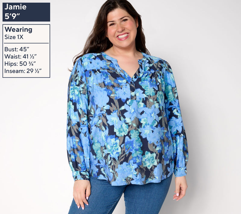 BEAUTIFUL by Lawrence Zarian Y- Neck Printed Blouse — View 2