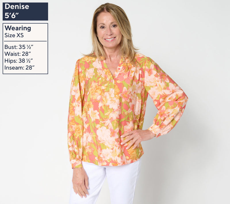 BEAUTIFUL by Lawrence Zarian Y- Neck Printed Blouse — View 3