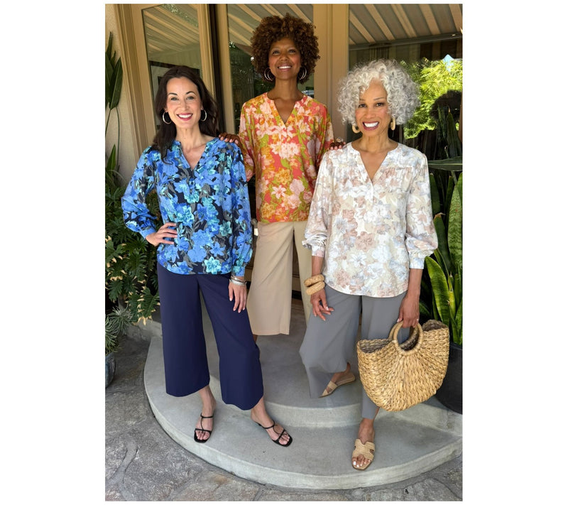 BEAUTIFUL by Lawrence Zarian Y- Neck Printed Blouse — View 8