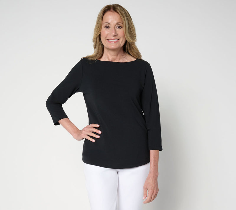 Women with Control Washed Cotton Boat Neck 3/4 Sleeve Top — View 11