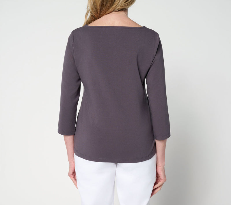 Women with Control Washed Cotton Boat Neck 3/4 Sleeve Top — View 4
