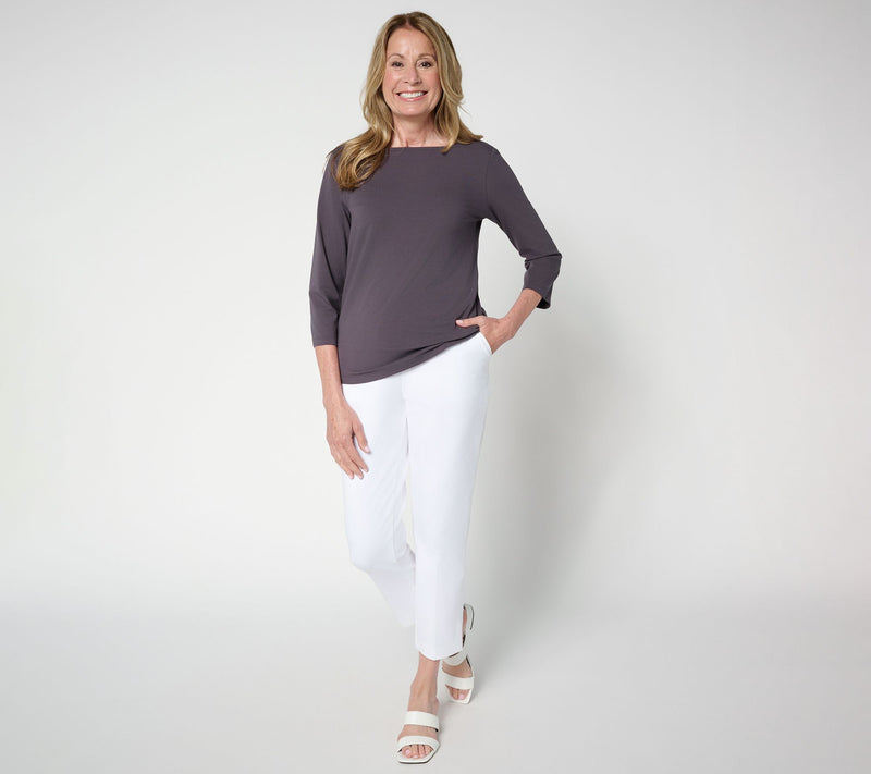 Women with Control Washed Cotton Boat Neck 3/4 Sleeve Top — View 5