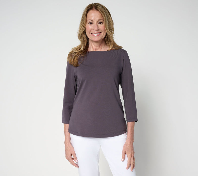 Women with Control Washed Cotton Boat Neck 3/4 Sleeve Top — View 13