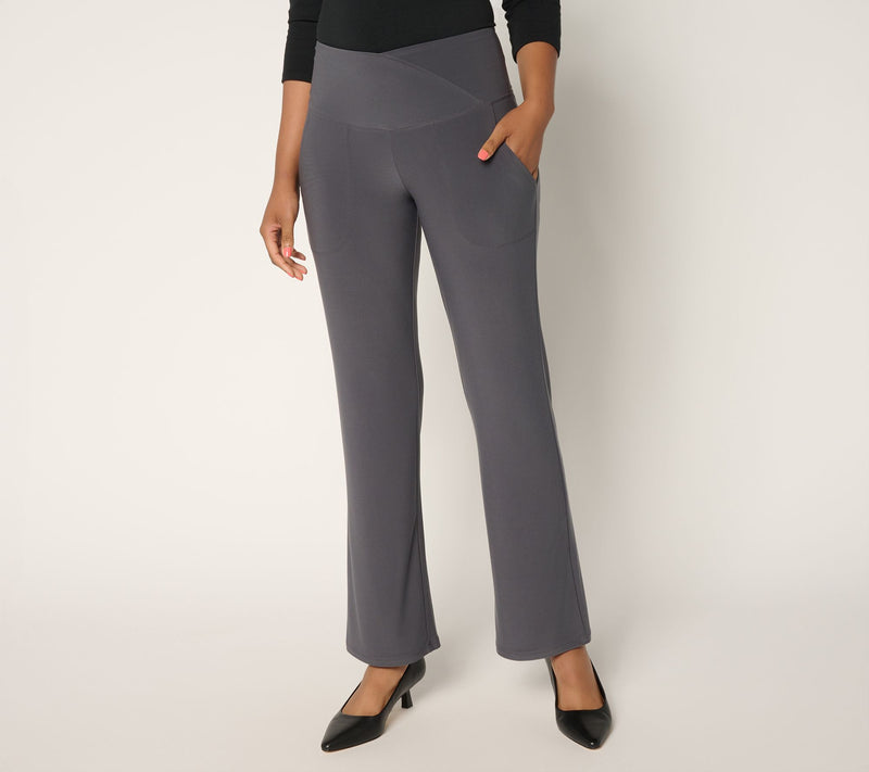 Women with Control Petite La Roma Jersey Crossover Waist Pants — Main view