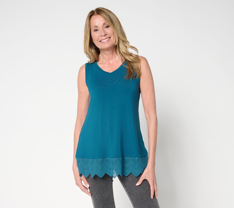LOGO Layers by Lori Goldstein Regular Knit Tank with Lace Hem — Main view