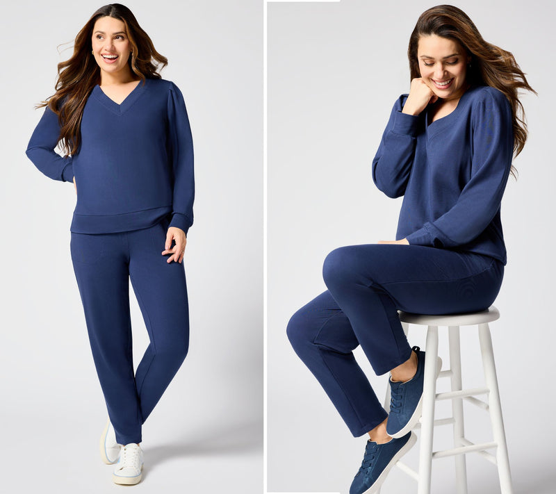 AnyBody Regular Cozy Knit French Terry Top & Pants Set — View 7