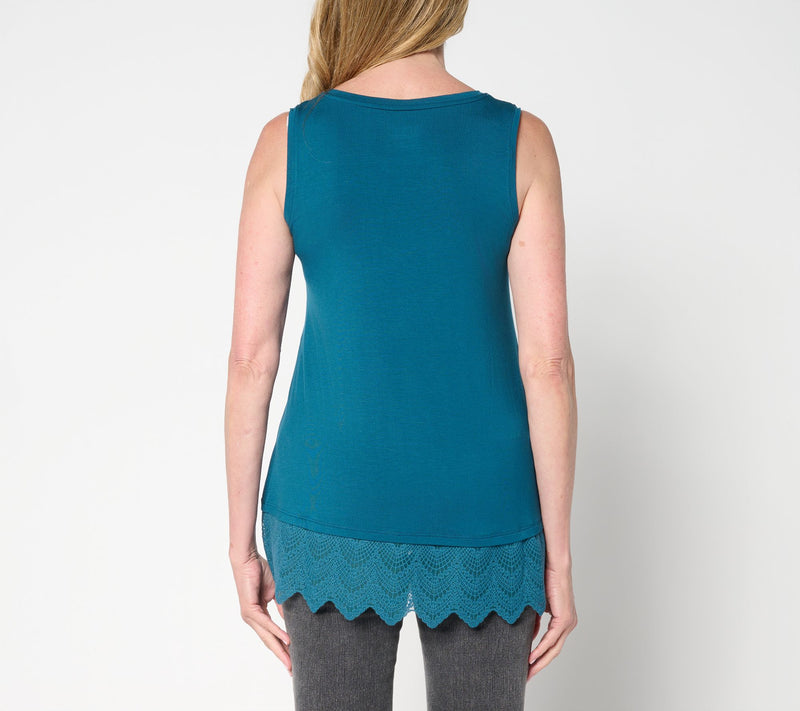 LOGO Layers by Lori Goldstein Petite Knit Tank w/ Lace Hem — View 12