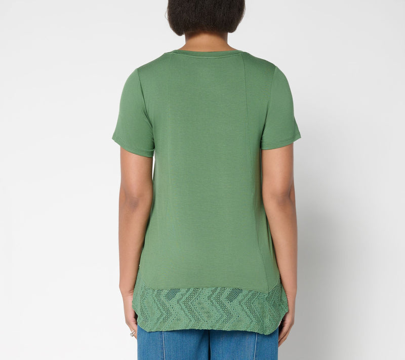 LOGO Layers by Lori Goldstein Regular Short Sleeve Tee with Lace Trim — View 4