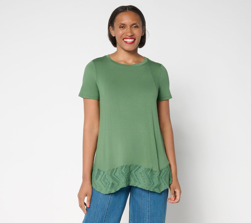 LOGO Layers by Lori Goldstein Regular Short Sleeve Tee with Lace Trim — Main view