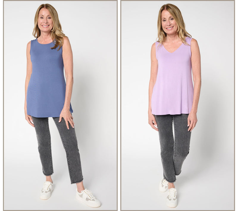 LOGO Layers by Lori Goldstein 2-Pack Crew and V-Neck Tanks — View 5