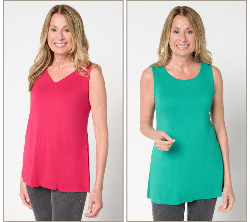 LOGO Layers by Lori Goldstein 2-Pack Crew and V-Neck Tanks — View 13