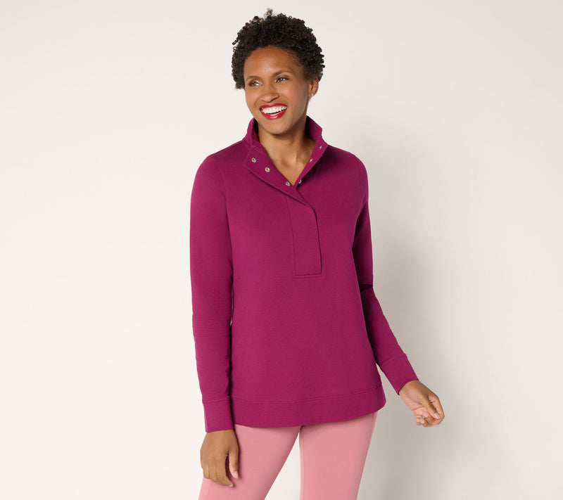 Denim & Co. Active French Terry Snap Top with Waffle Collar — View 3