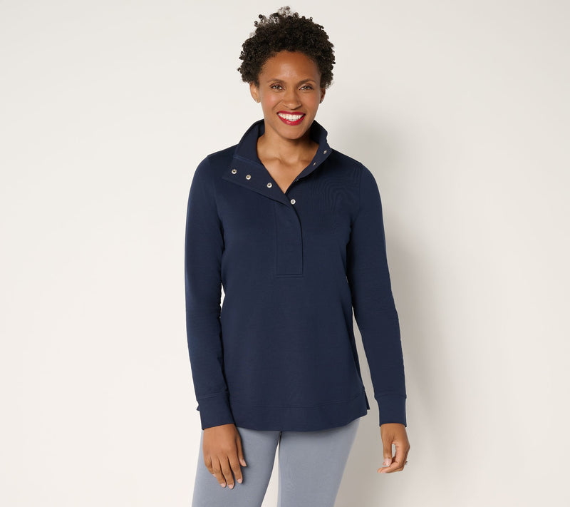 Denim & Co. Active French Terry Snap Top with Waffle Collar — View 10