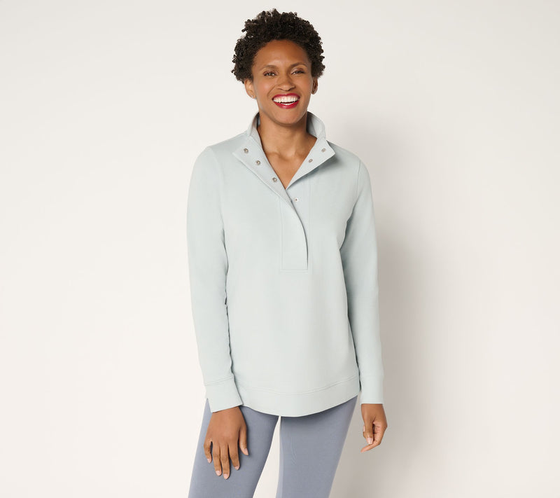 Denim & Co. Active French Terry Snap Top with Waffle Collar — View 11