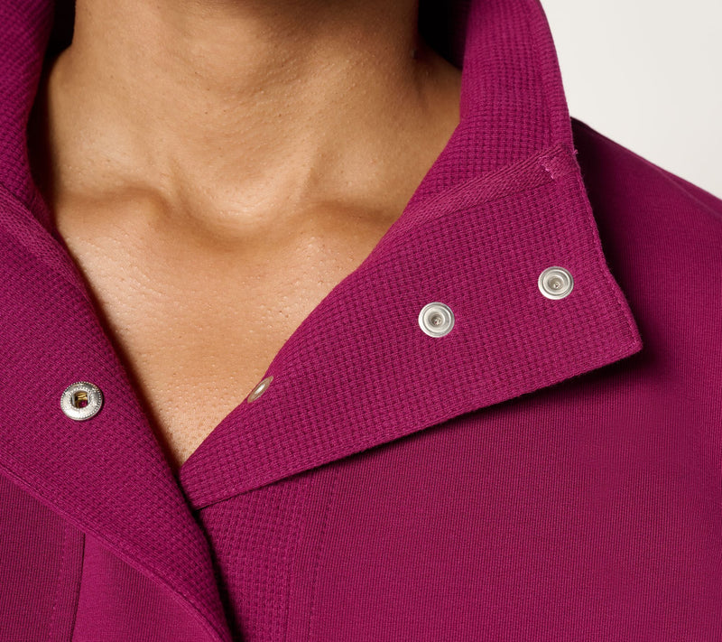 Denim & Co. Active French Terry Snap Top with Waffle Collar — View 7
