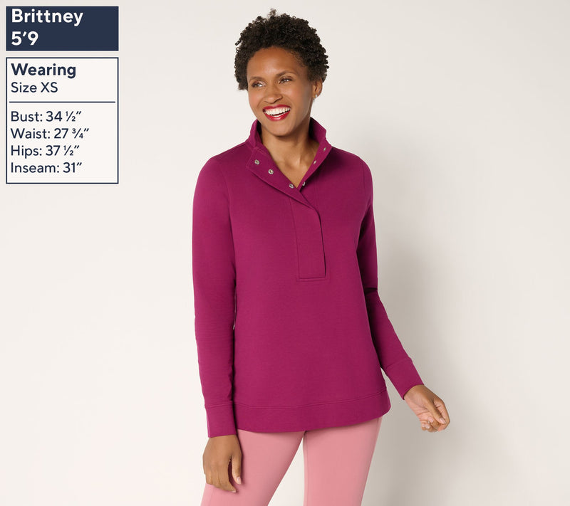 Denim & Co. Active French Terry Snap Top with Waffle Collar — View 4