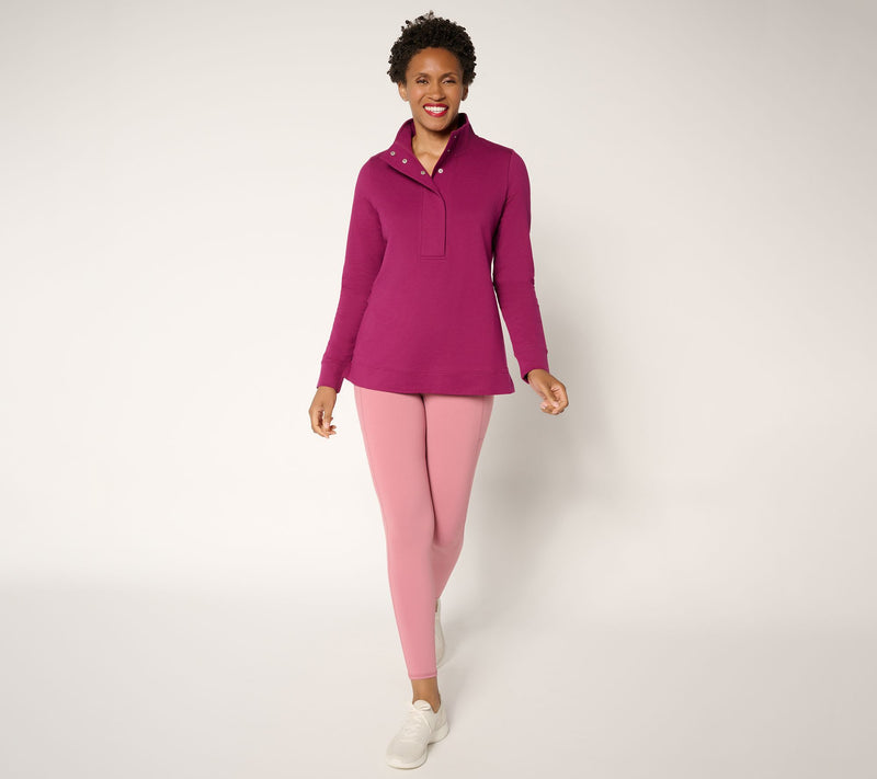 Denim & Co. Active French Terry Snap Top with Waffle Collar — View 6