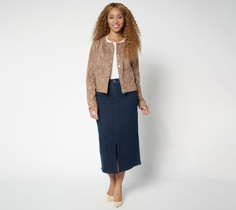 Women with Control Printed Prime Stretch Denim Diva Jacket — View 9