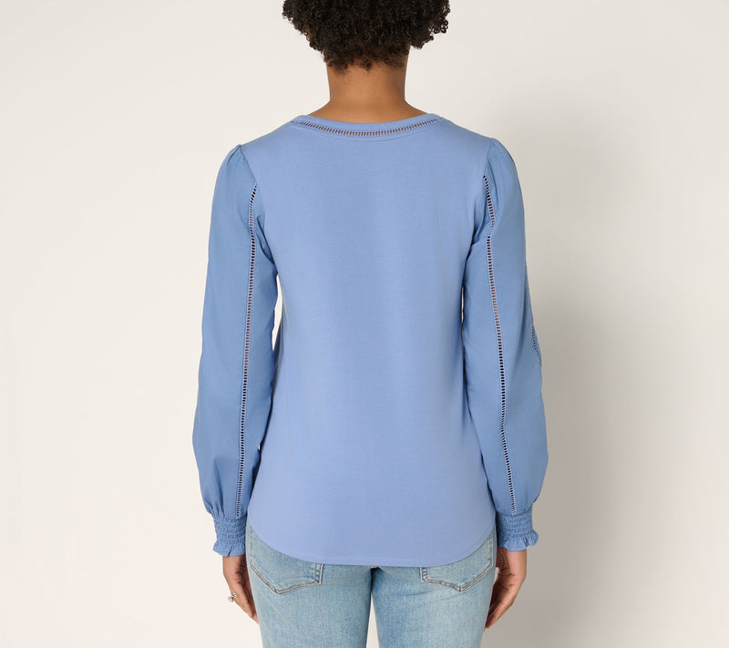 Ree by The Pioneer Woman Scoop Neck Eyelet Mixed Media Knit Top — View 4