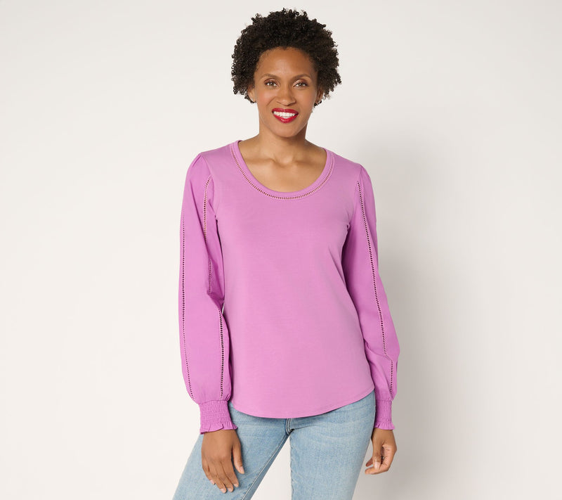 Ree by The Pioneer Woman Scoop Neck Eyelet Mixed Media Knit Top — View 11