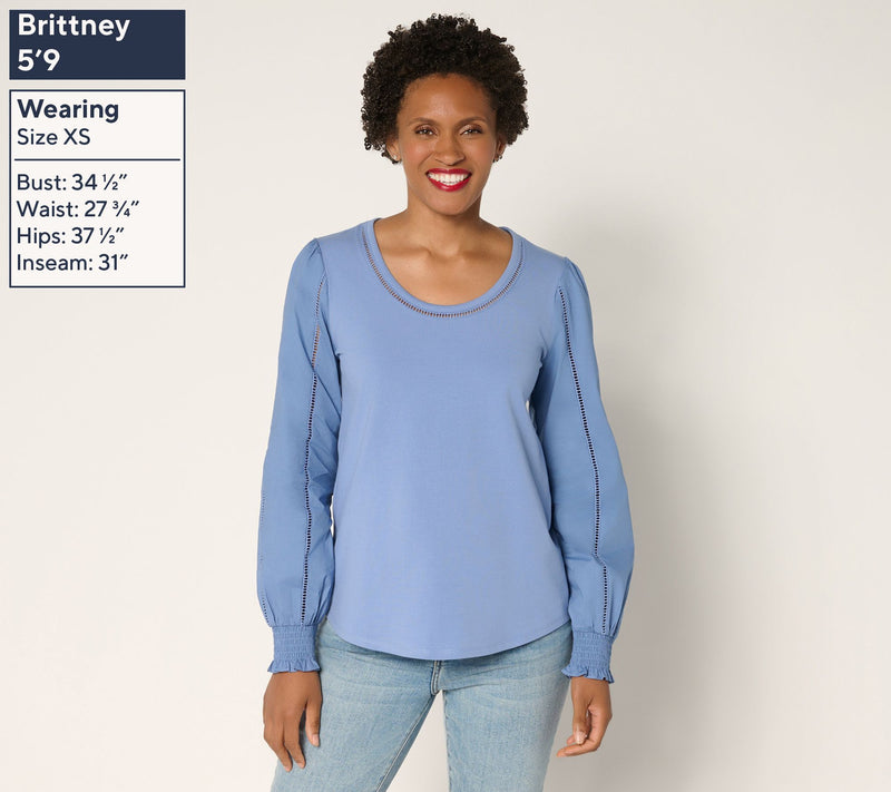 Ree by The Pioneer Woman Scoop Neck Eyelet Mixed Media Knit Top — View 3