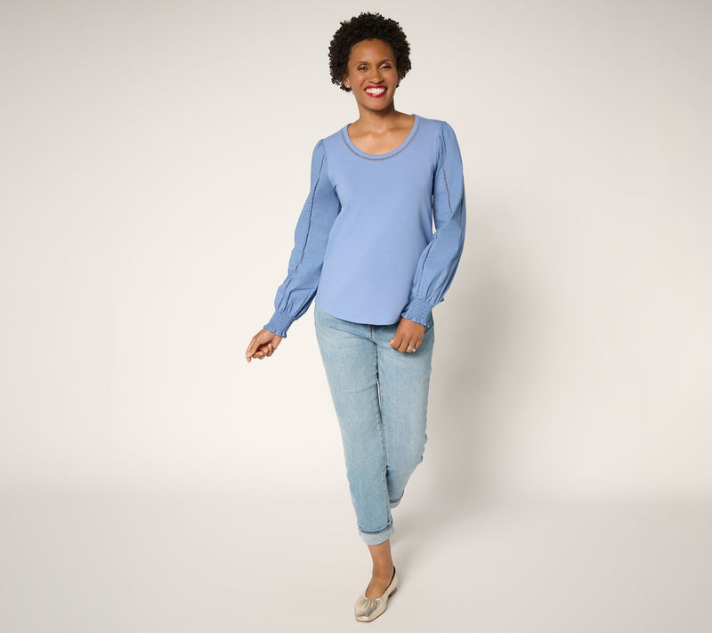 Ree by The Pioneer Woman Scoop Neck Eyelet Mixed Media Knit Top — View 5