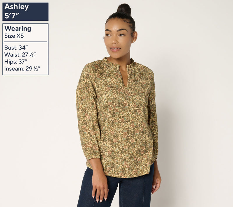 Ree by The Pioneer Woman Printed Ruffle Neck Blouson Knit Top — View 3