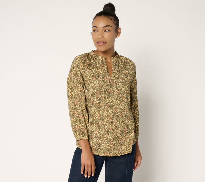 Ree by The Pioneer Woman Printed Ruffle Neck Blouson Knit Top — Main view