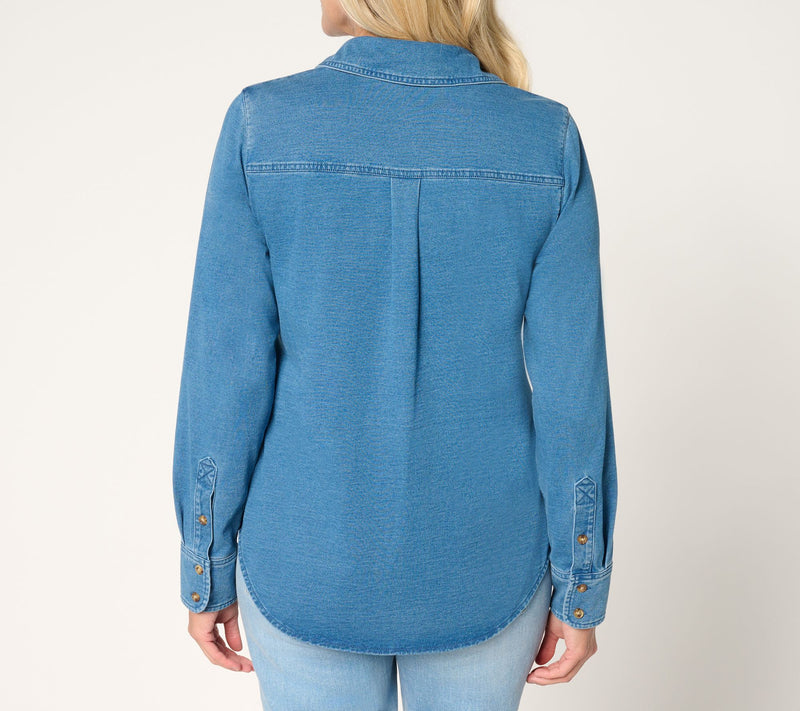 Ree by The Pioneer Woman Knit Denim Button Front Shirt — View 4