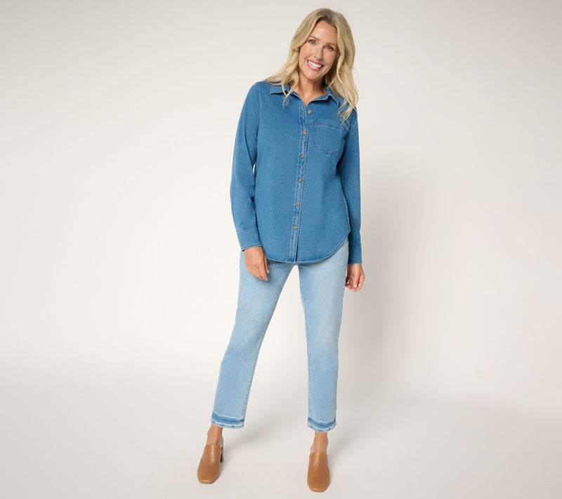 Ree by The Pioneer Woman Knit Denim Button Front Shirt — View 5