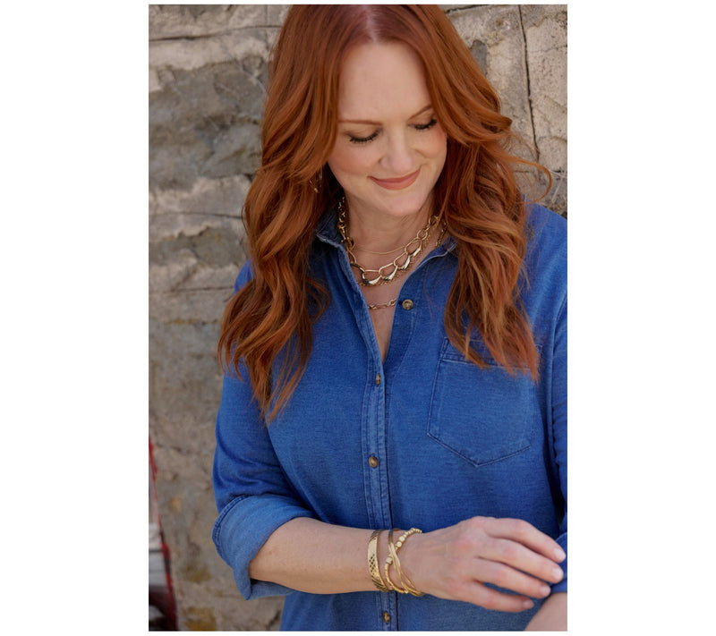 Ree by The Pioneer Woman Knit Denim Button Front Shirt — View 7