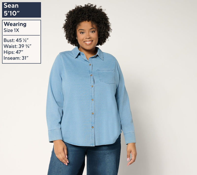 Ree by The Pioneer Woman Knit Denim Button Front Shirt — View 2